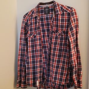 H&M Navy Orange Plaid Fitted Button down